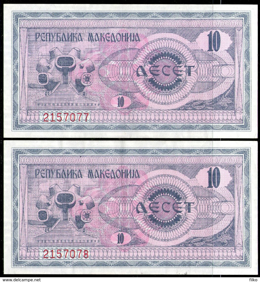 Macedonia,10 Denari,1992,P.1,consecutiv Serial No.as Scan - Macédoine Du Nord