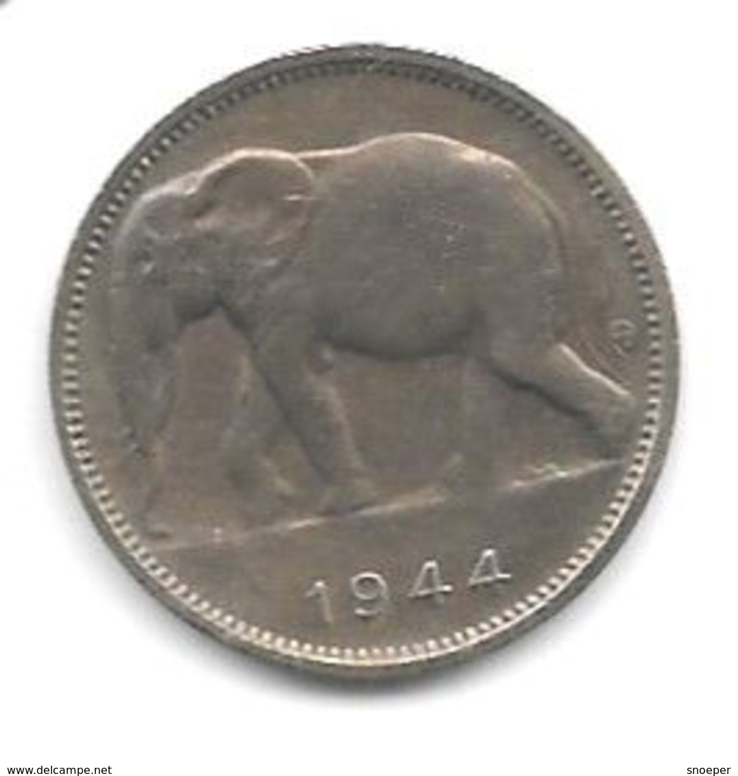 Belgium Congo 1 Franc  1944   Km 26  Vf+ - 1934-1945: Leopold III