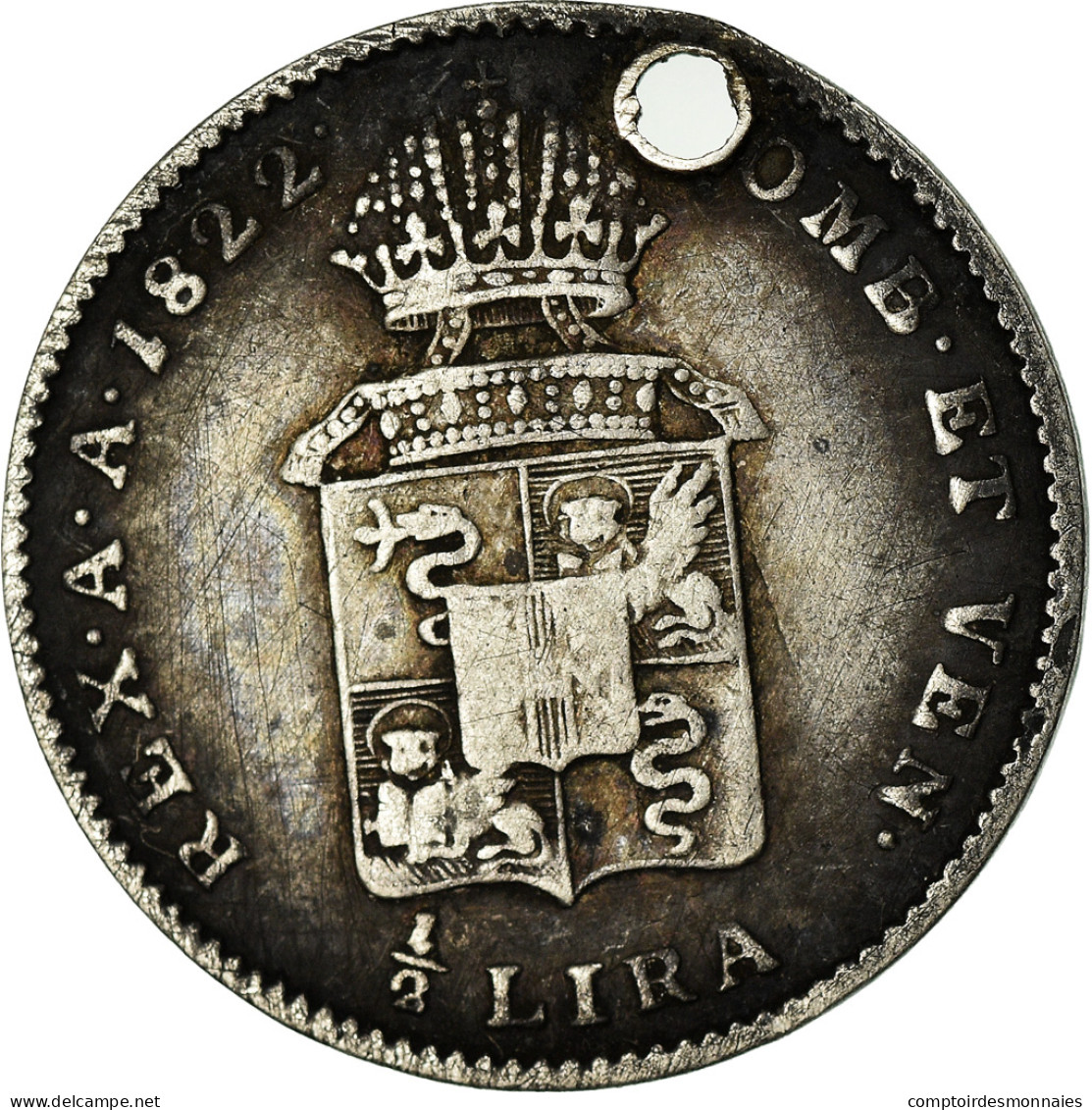 Monnaie, États Italiens, LOMBARDY-VENETIA, Franz II, 1/2 Lira, 1822, Milan - Lombardie-Vénétie