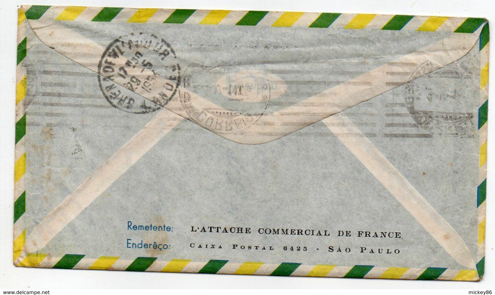 Brésil  -1954--Lettre SAO PAULO Pour BLANQUEFORT -33 (France)suite Réexpédition...Composition De Timbres,cachet - Lettres & Documents