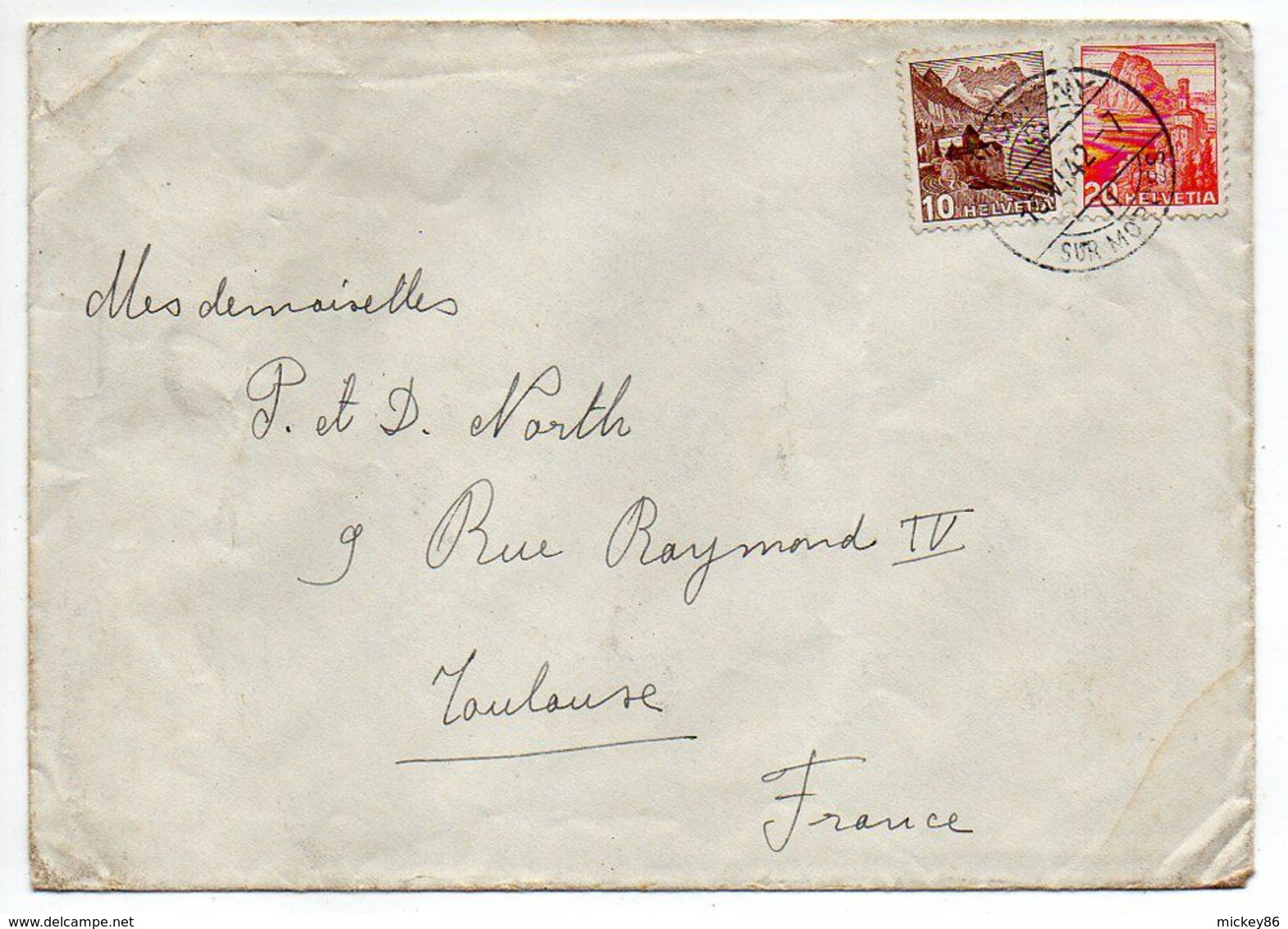 Suisse -1942--Lettre BASSIGNY SUR MORGES  Pour TOULOUSE.31 (France) .. Timbres  ,cachet - Covers & Documents