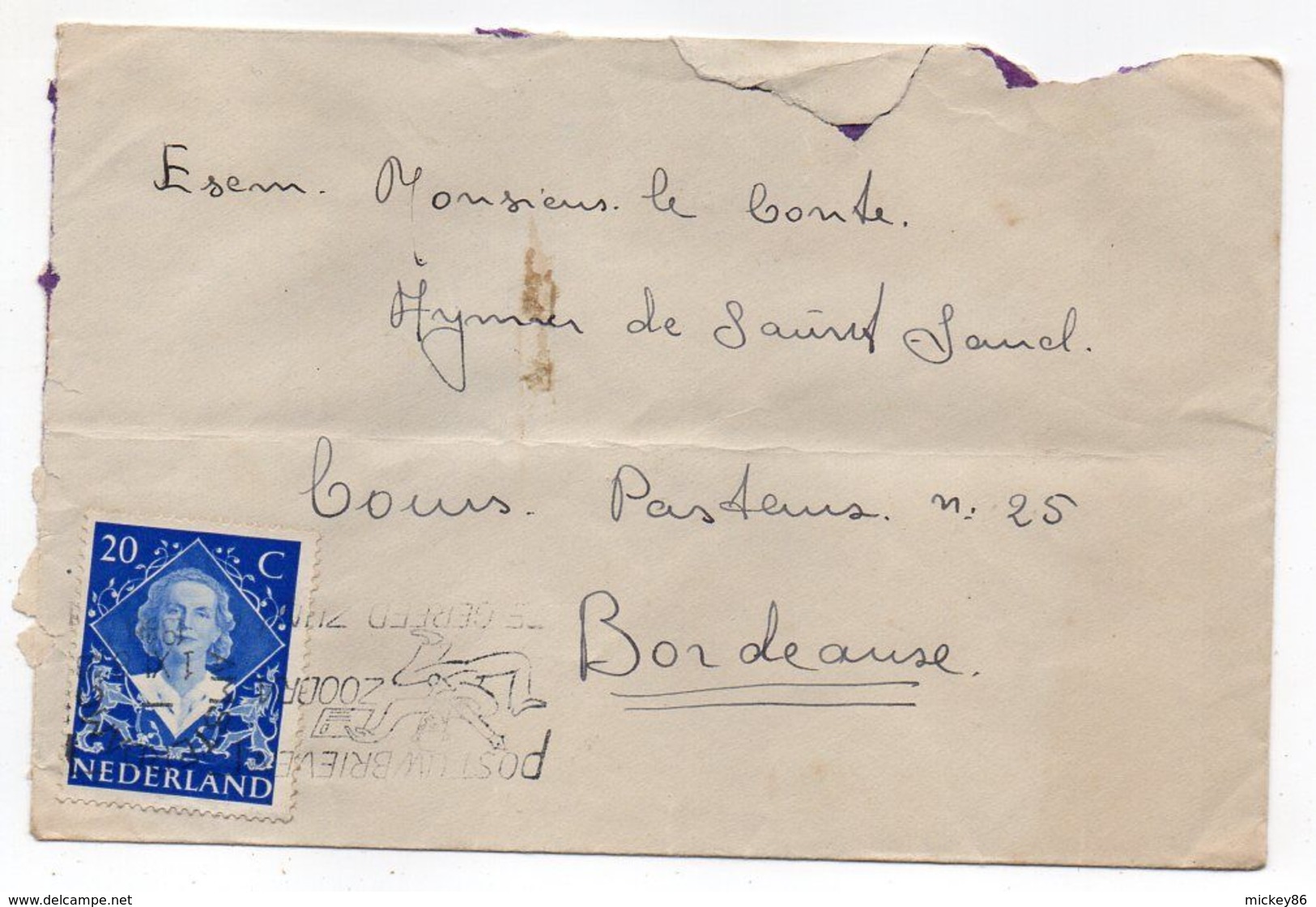 Pays-Bas--Lettre Pour  BORDEAUX-33 (France) .. Timbre  ,cachet - Sin Clasificación