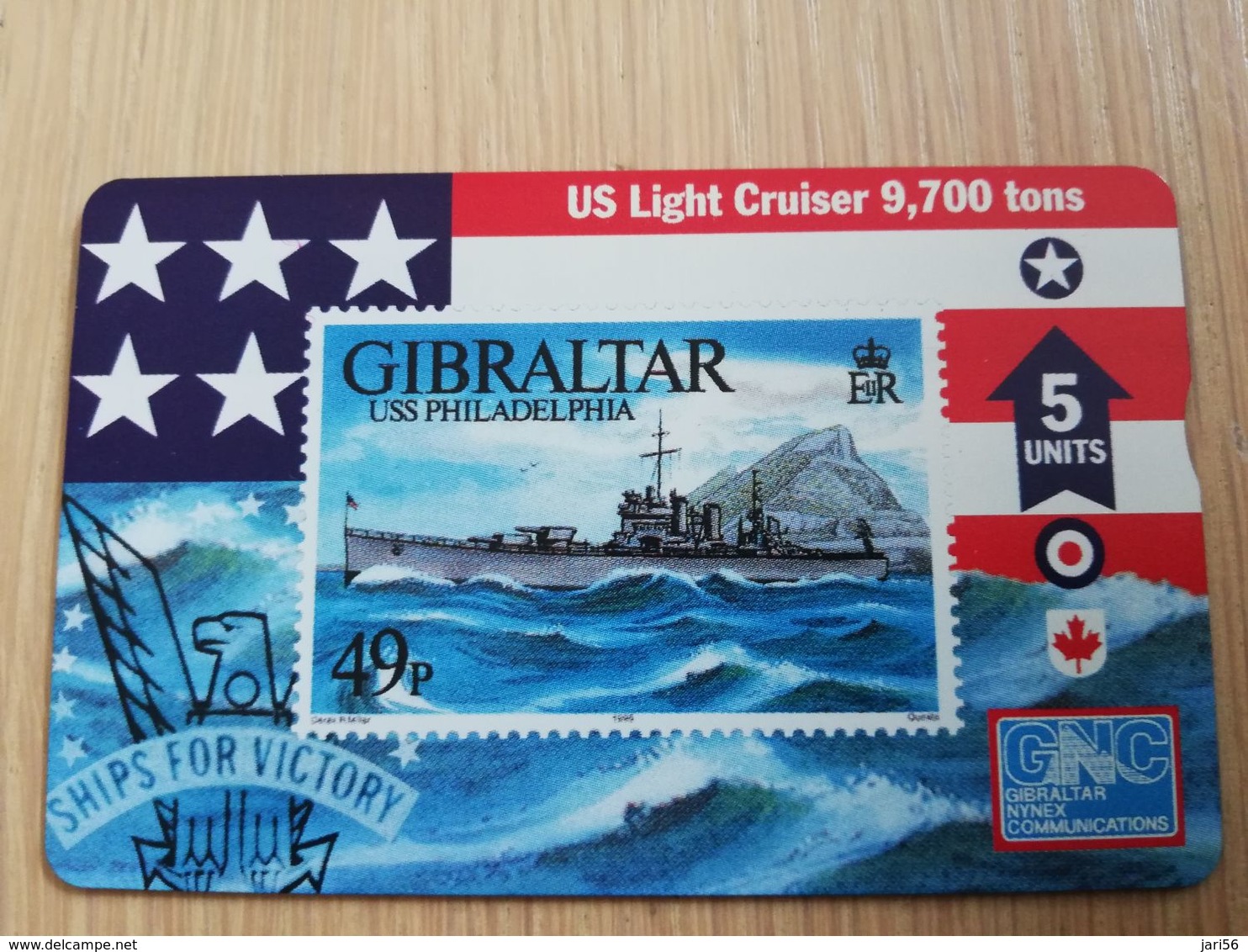 GIBRALTAR  LANDYS & GYR  5 UNITS MINT USS PHILADELPHIA ,STAMP ON CARD   **2751 ** - Gibilterra