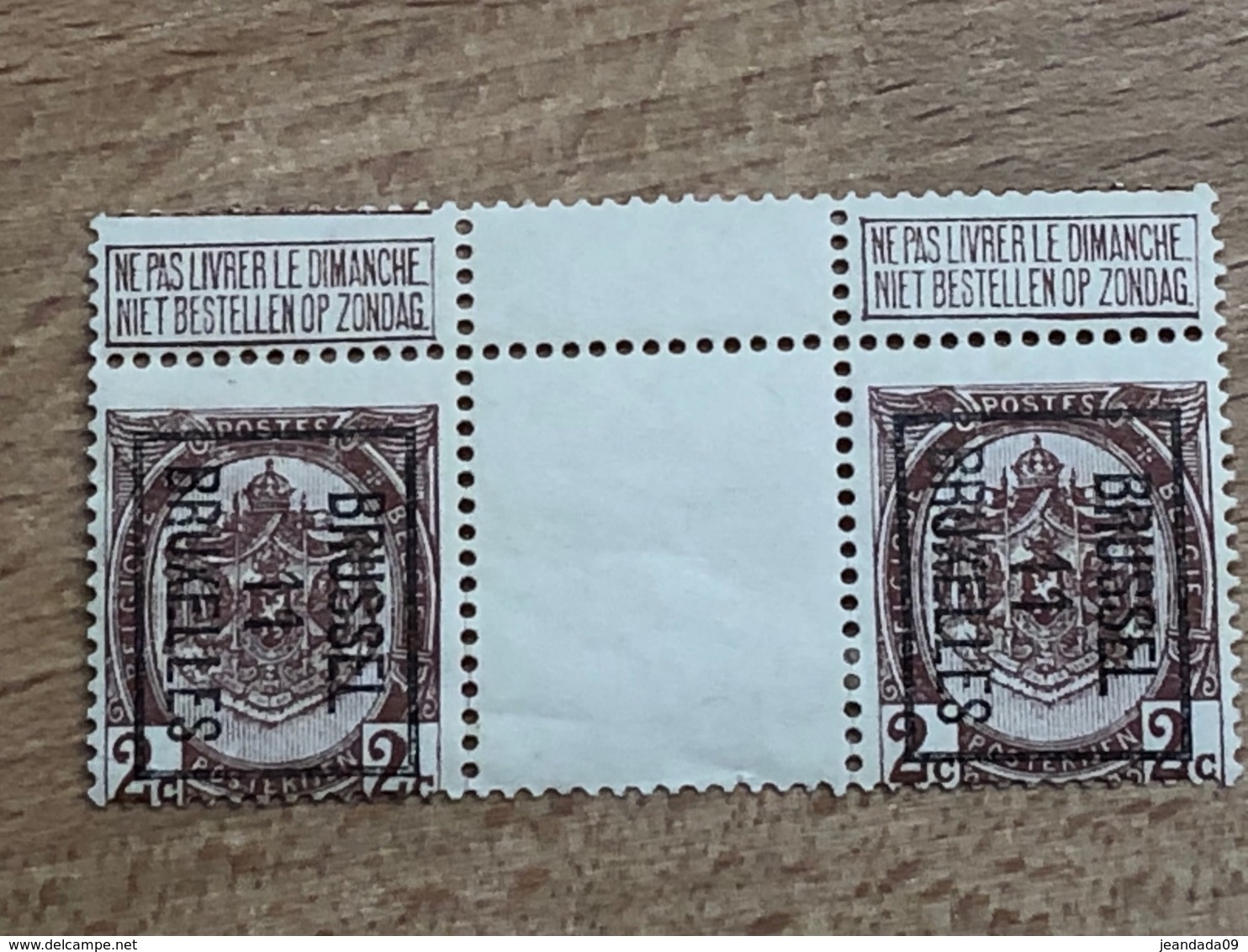 Rare Inter-panneau XX Avec Adhérence Et Rousseur Du TP De Droite...19B Brussel 1911 Bruxelles - Typos 1906-12 (Wappen)