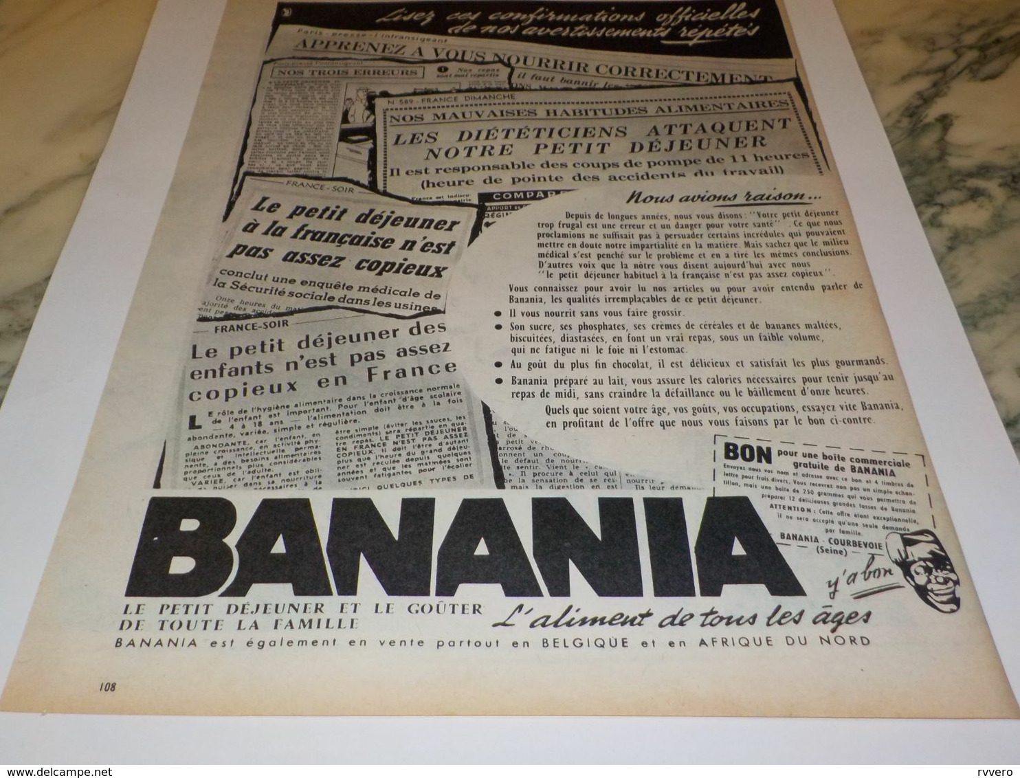 ANCIENNE PUBLICITE PETIT DEJEUNER  BANANIA  1958 - Affiches