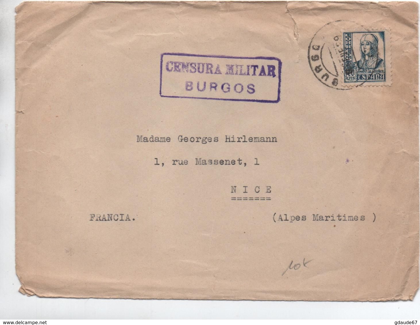 1939 ? - ENVELOPPE Avec CENSURE / CENSURA MILITAR BURGOS - Lettres & Documents