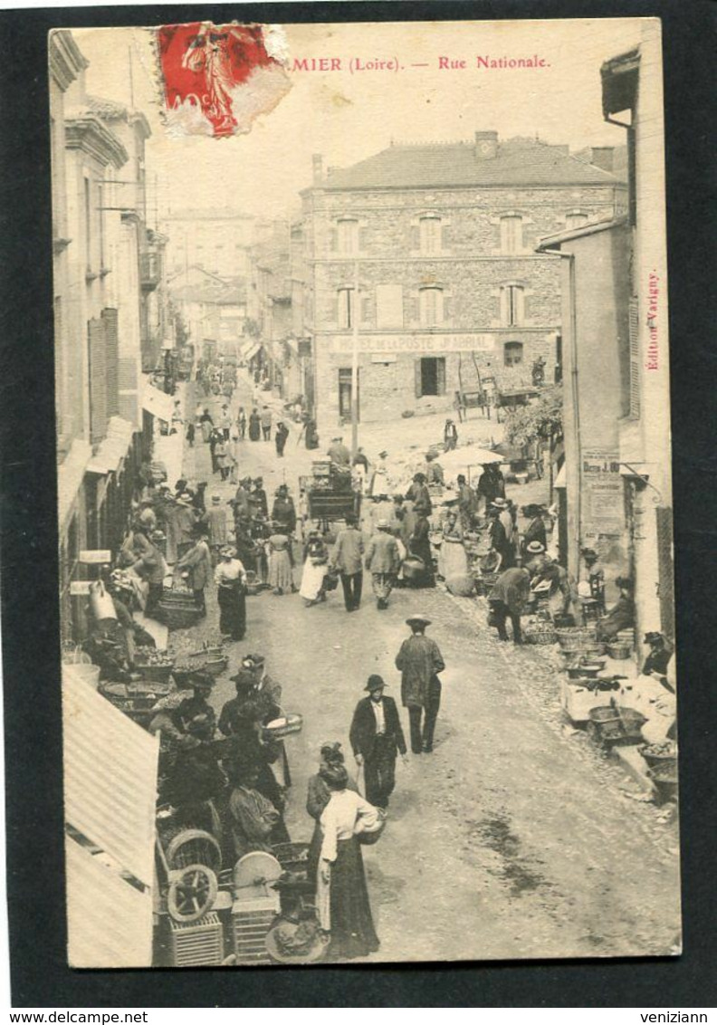 CPA - SAINT GALMIER - Rue Nationale - Brocante, Très Animé - Otros & Sin Clasificación