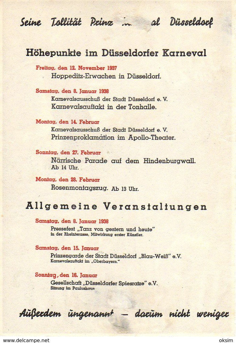 DUSSELDORF, KARNEVAL, 1937, DIM. 15X21 CM - Pubblicitari