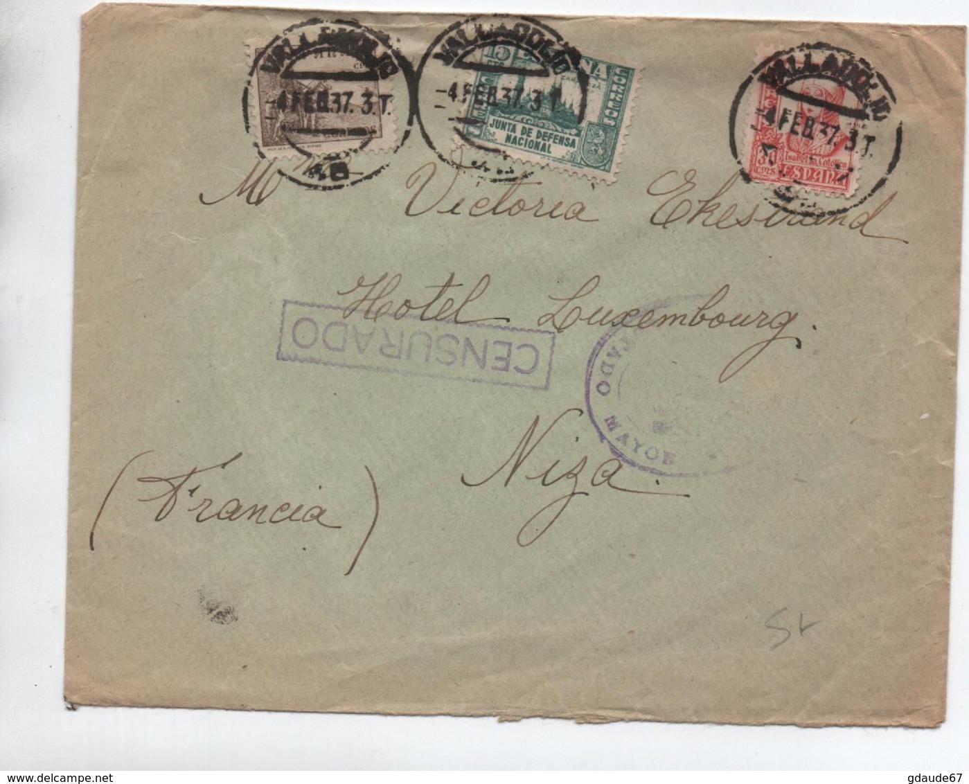 1937 - ENVELOPPE De VALLADOLID Avec CENSURE / CENSURA / CENSURADO Pour NICE - Lettres & Documents