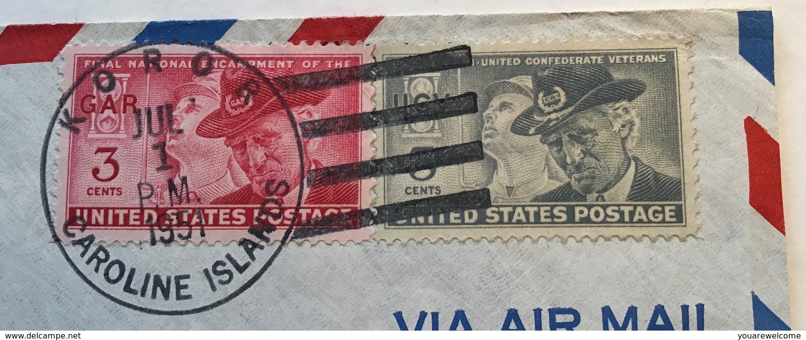 USA „KOROR CAROLINE ISLAND JUL 1 1951“ P.O FDC ! & First Flight Cover Via Guam > US (Karolinen Premier Vol Lettre Brief - Guam