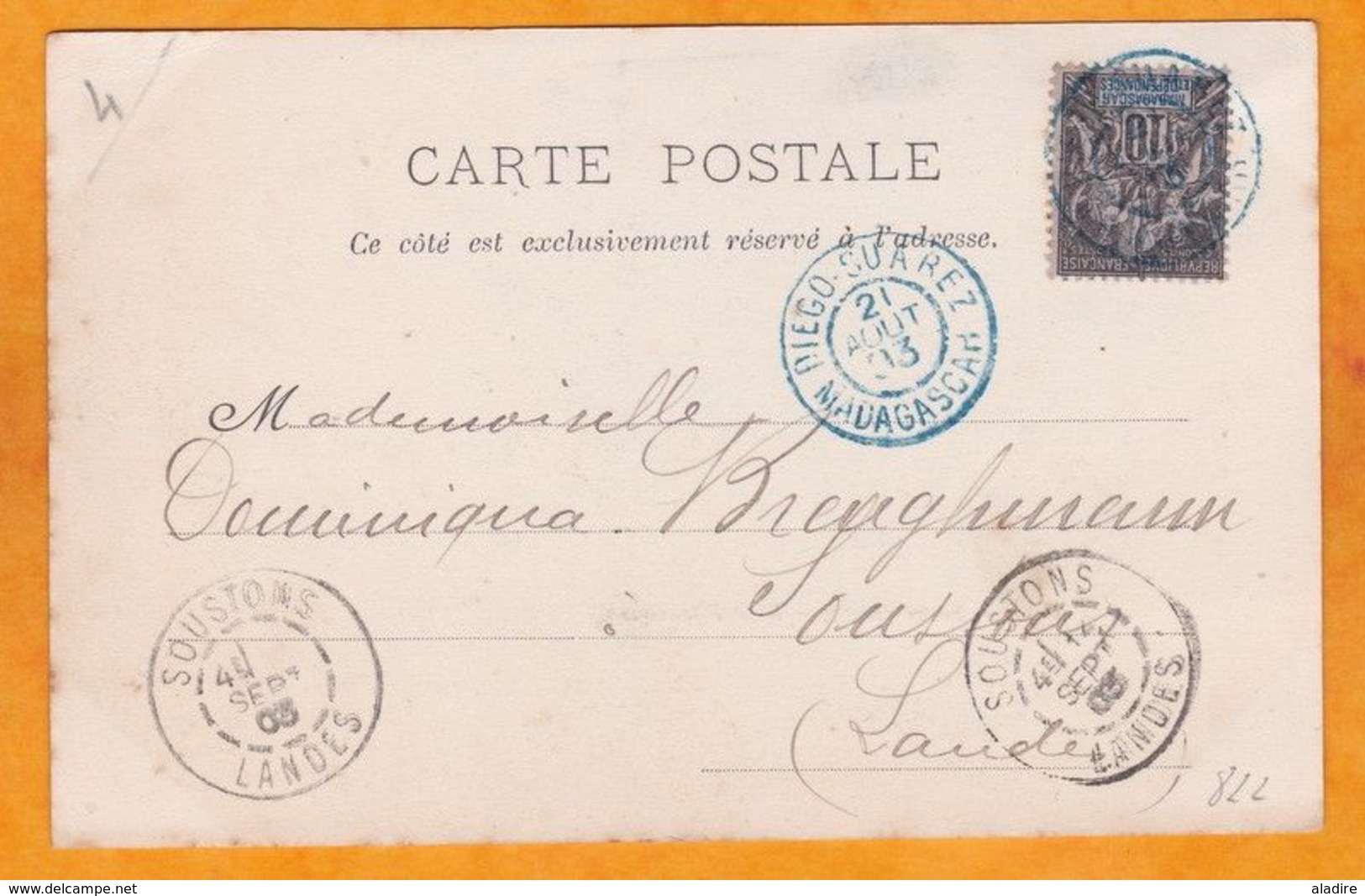 1903 - CP De Diego Suarez, Madagascar Vers Soustons, Landes - 10 C  Sage - Vue Rade D'Antsirane - Covers & Documents