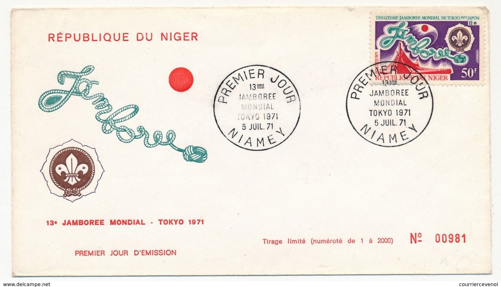 NIGER - Enveloppe FDC 13eme Jamboree Mondial TOKYO 1971 - Niamey - 5 Juillet 1971 - Lettres & Documents