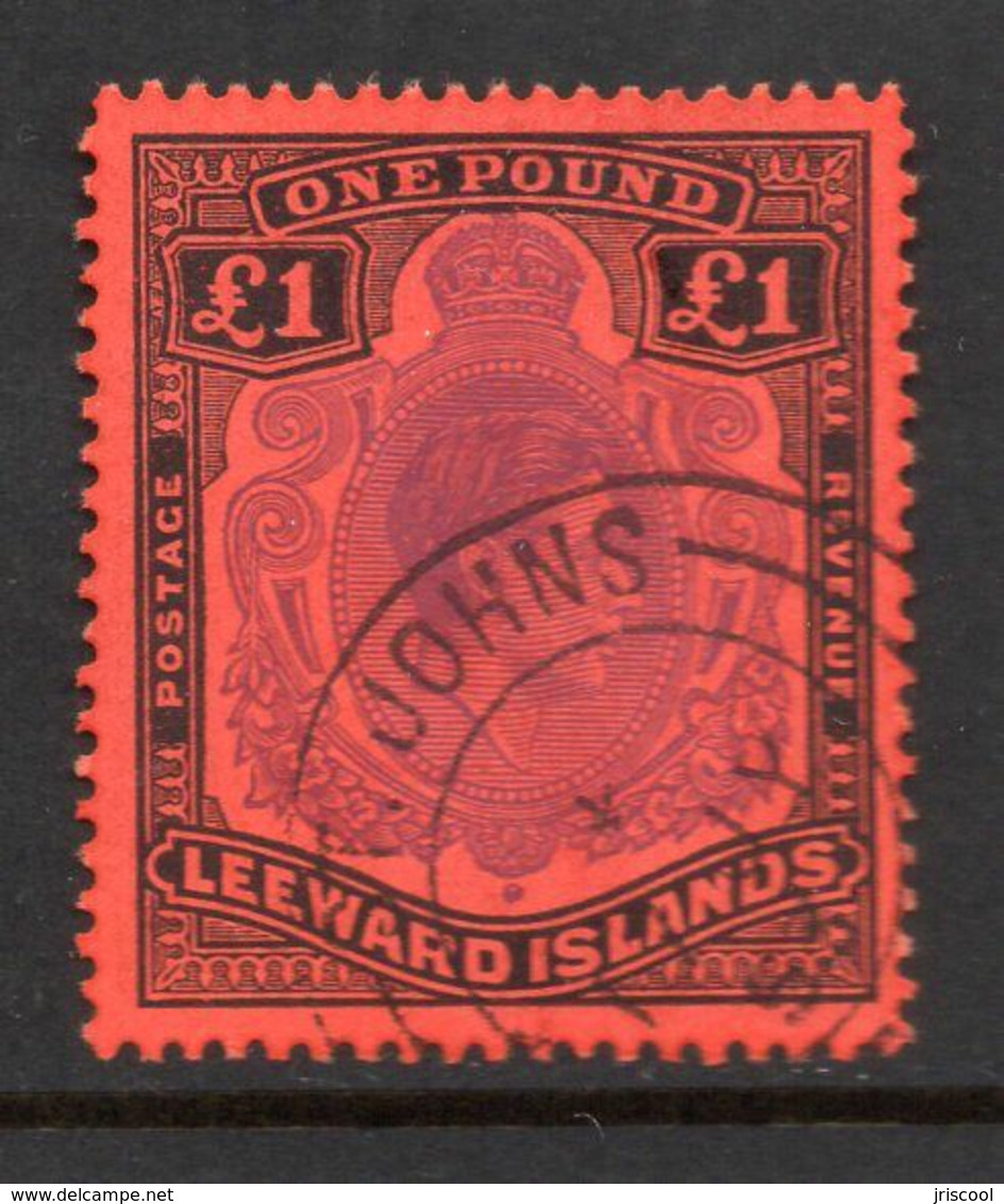 Leeward Islands GV1 £1 Violet & Black/Scarlet Perf 13. SG 114c Very Fine Used. - Leeward  Islands