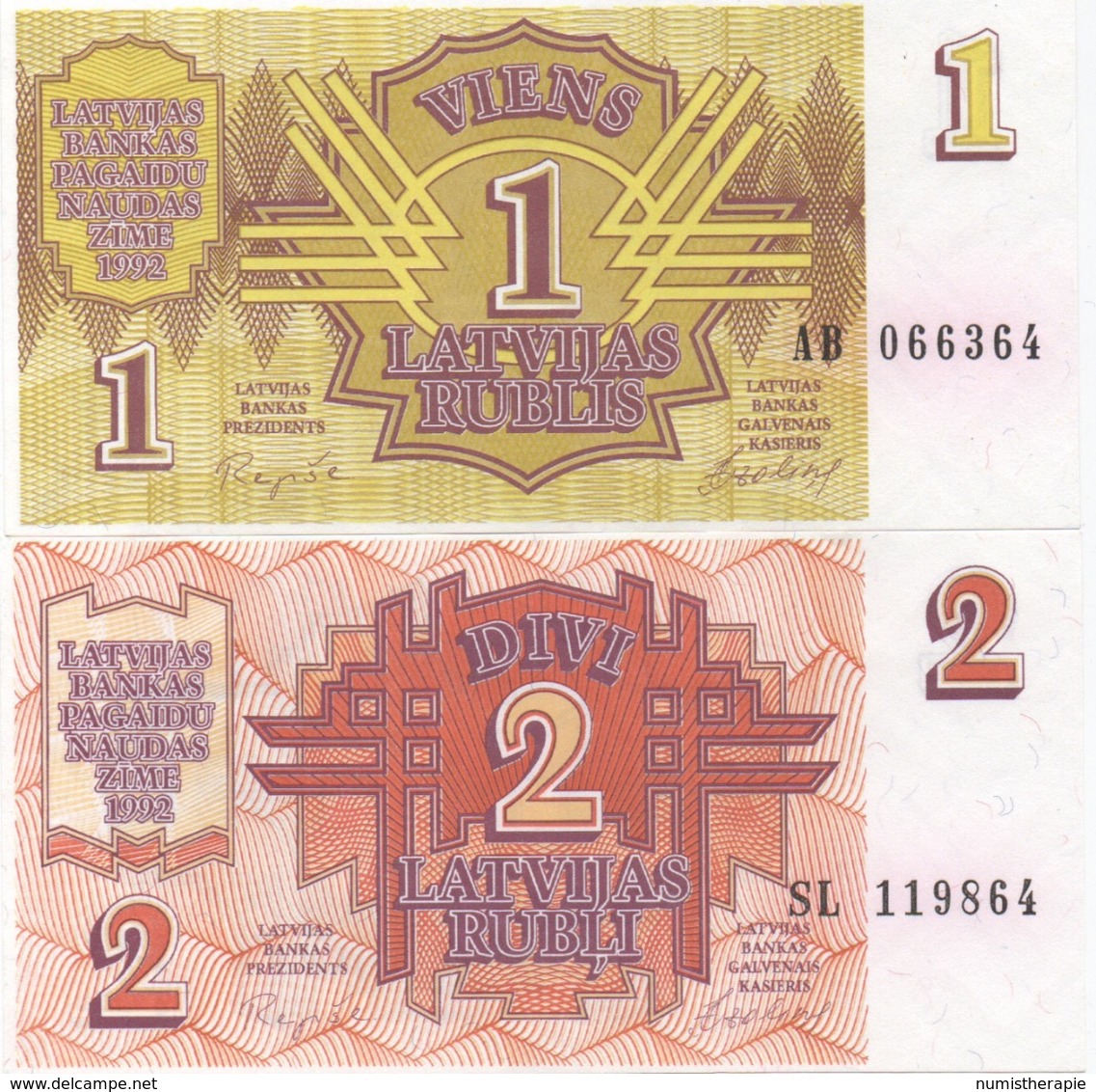 Lettonie Latvia : Série De 2 Billets 1 Rublis & 2 Rubli 1992 UNC - Lettonie