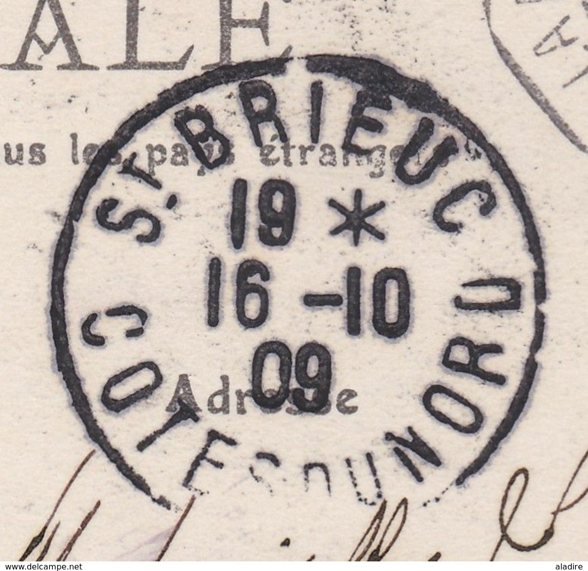 1909 - CP de Amparihy vers Saint Brieuc - ligne Réunion Marseille L.V N°2 - 5 c  groupe - cachet à date d'arrivée