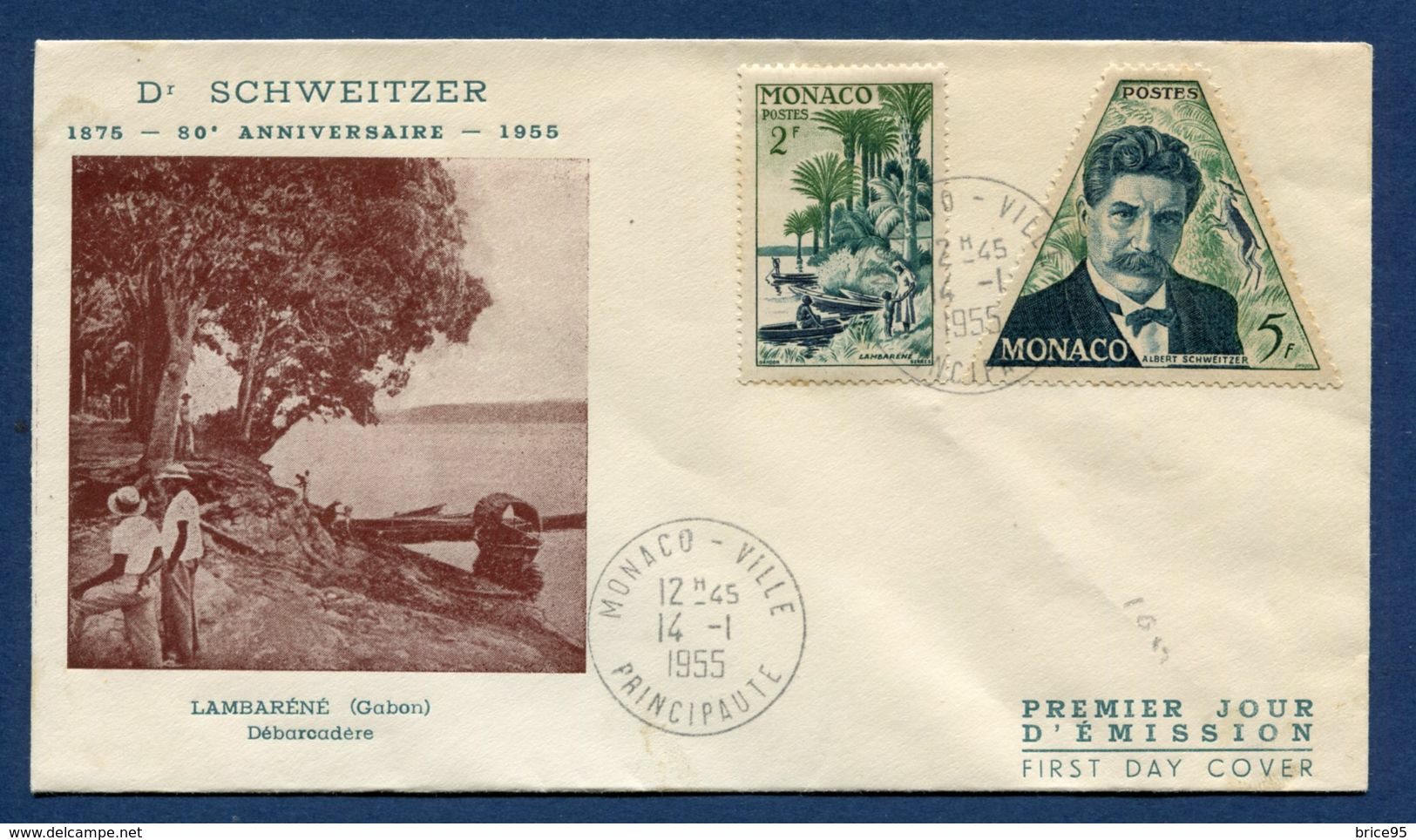 Monaco - Premier Jour - FDC - Dr Schweitzer - 1955 - FDC