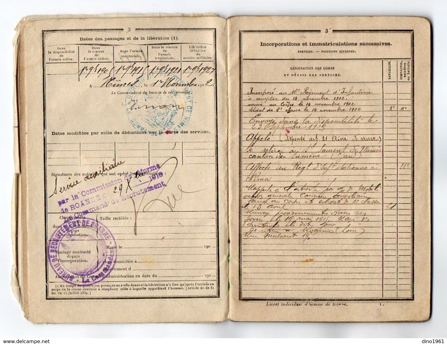 VP17.217 - MILITARIA - NIMES 1902 / ROANNE 1929 - Livret Militaire Du Soldat B. ANDRE Au 40 ème Rgt D'Infanterie - Documents