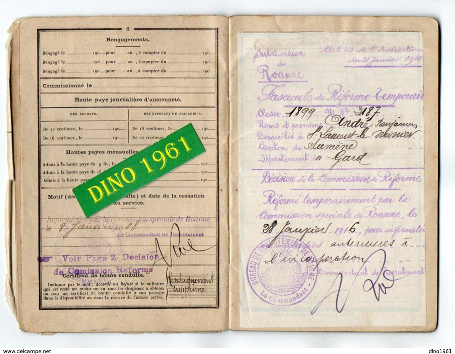 VP17.217 - MILITARIA - NIMES 1902 / ROANNE 1929 - Livret Militaire Du Soldat B. ANDRE Au 40 ème Rgt D'Infanterie - Documenten