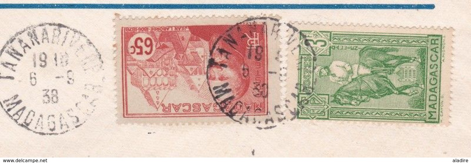 1938 - Enveloppe PAR AVION De Tananarive Vers Paris - Affrt  3f 65 Laborde Et Galiéni - Cad Arrivée - Briefe U. Dokumente