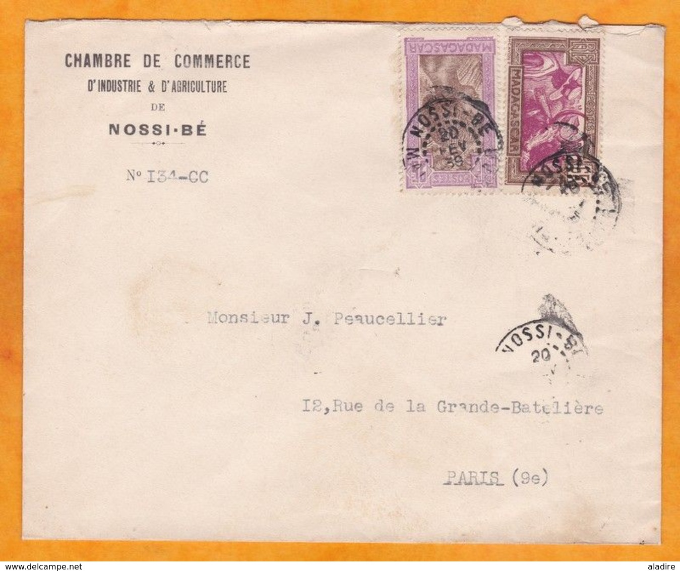 1939 - Enveloppe PAR AVION De Nossi Be Vers Paris - Affrt  3f 65 Laborde Et Galiéni - Cad Arrivée - Briefe U. Dokumente