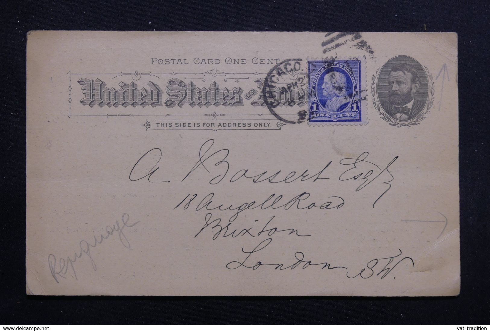 ETATS UNIS - Entier Postal ( Repiquage Commerciale ) + Complément De Chicago Pour Londres En 1892  - L 65121 - ...-1900