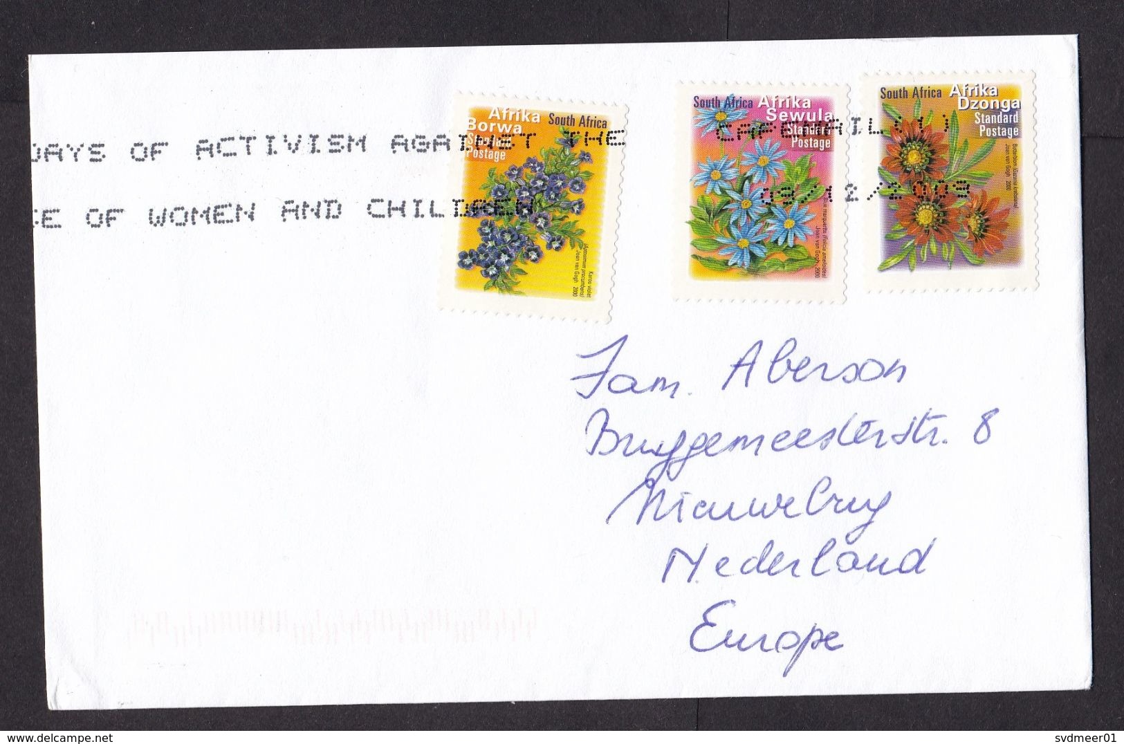 South Africa: Cover To Netherlands, 2009, 3 Stamps, Flower, Flowers (traces Of Use) - Storia Postale