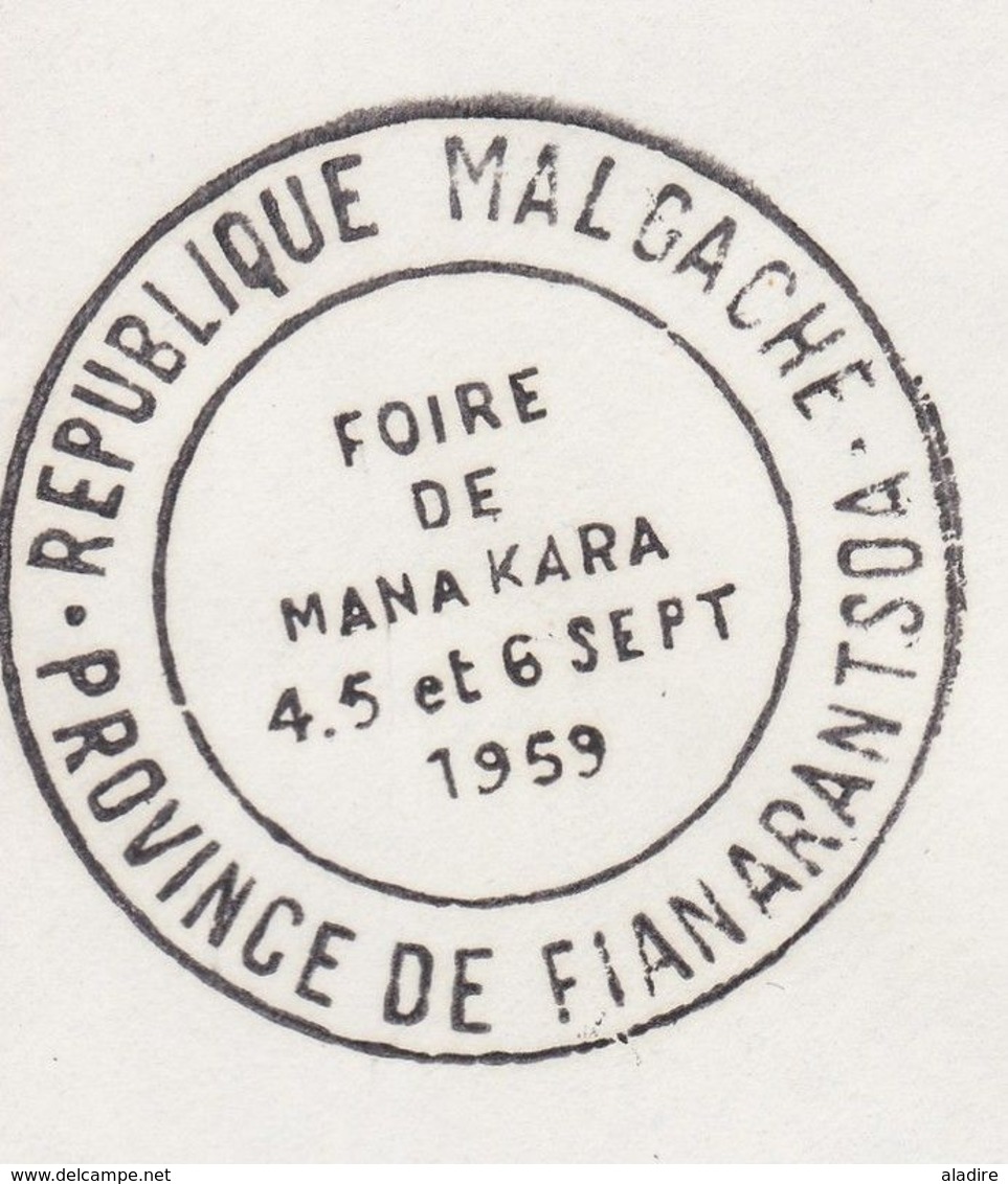 1959 - Enveloppe De Manakara, Fianarantsoa Vers Paris -  Foire  - Affranchissement 10 F FIDES Canal Des Pangalanes - Lettres & Documents