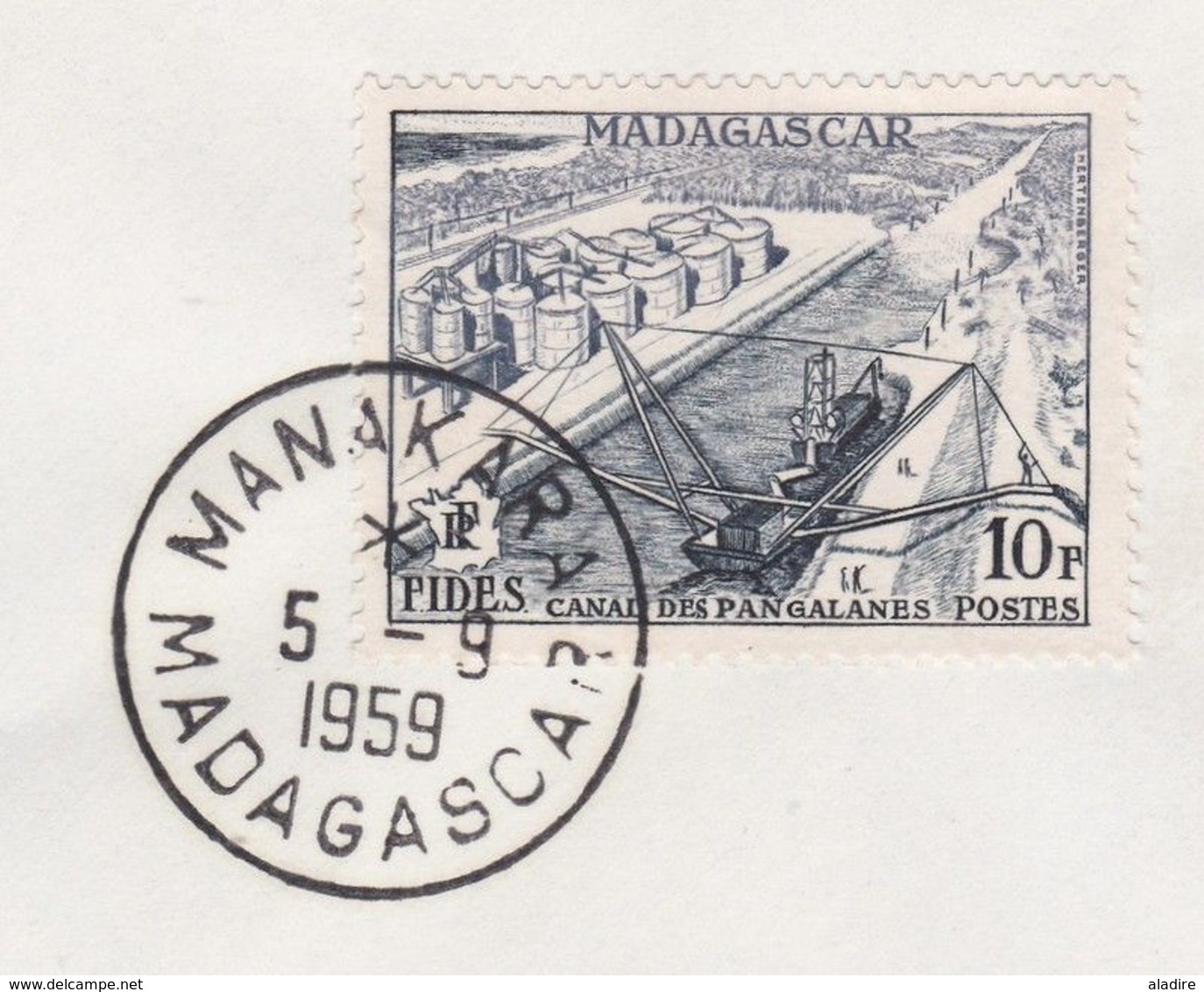 1959 - Enveloppe De Manakara, Fianarantsoa Vers Paris -  Foire  - Affranchissement 10 F FIDES Canal Des Pangalanes - Lettres & Documents