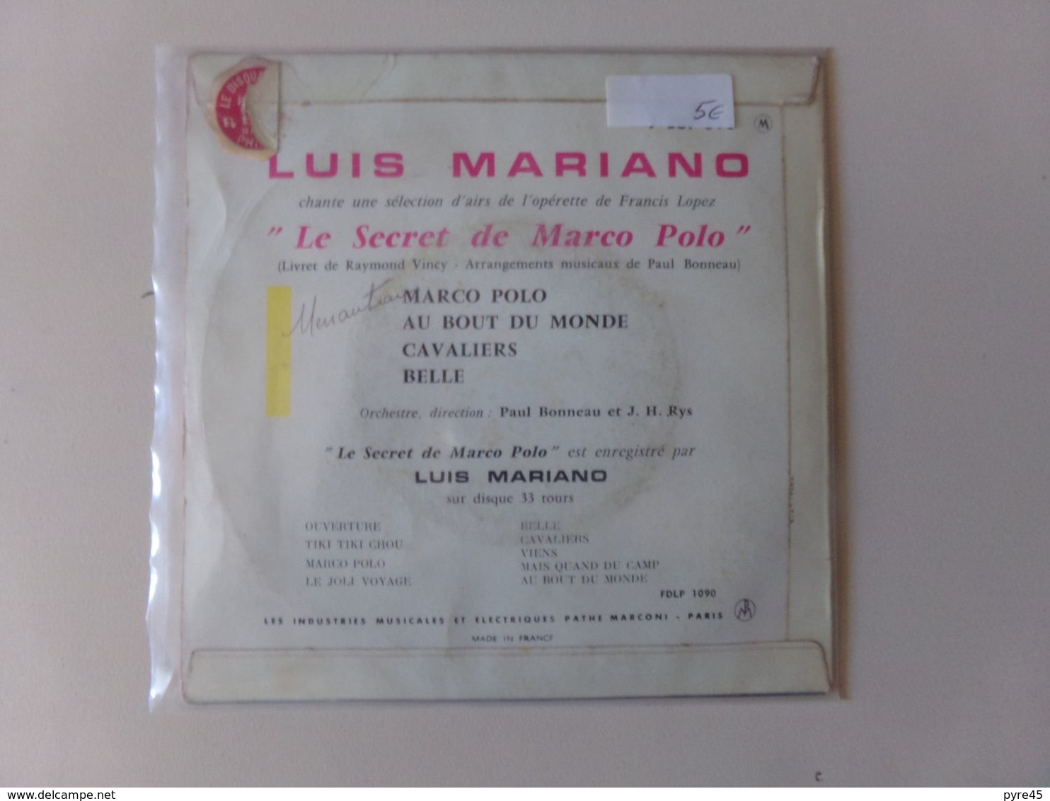 45 T Luis Mariano " Marco Polo + 3 Titres - Opera