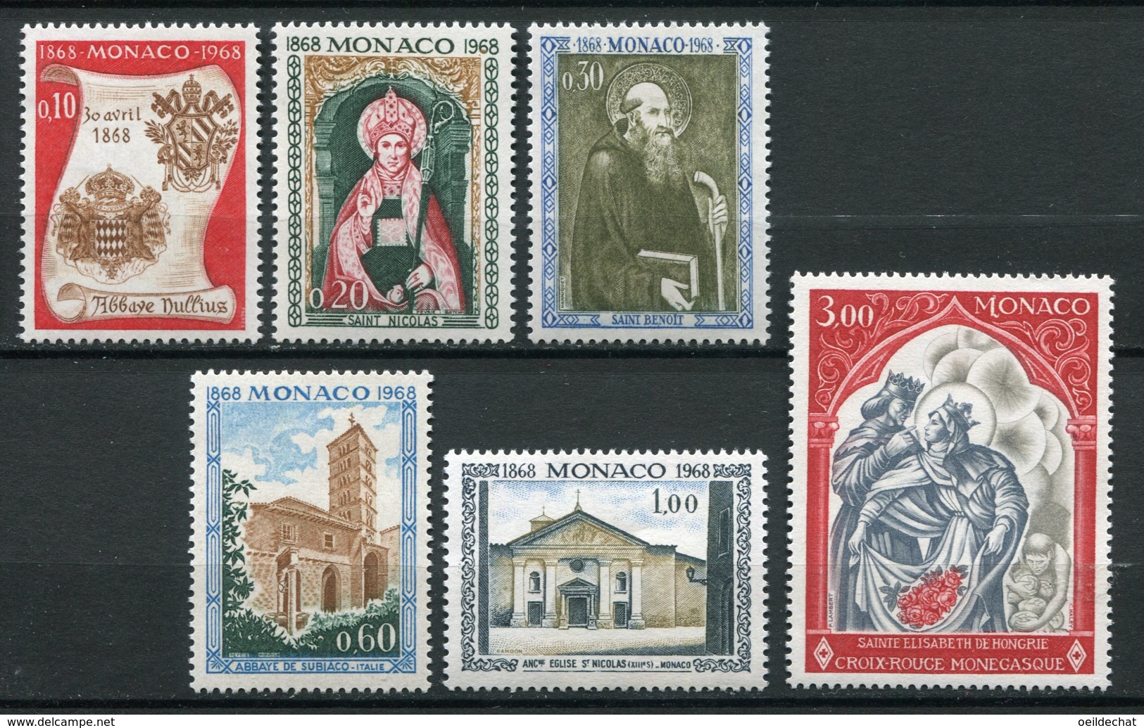 18843 MONACO N°744/8, 788 **Centenaire De L'abbaye <<Nullus Diocesis>>, Sainte Elisabeth De Hongrie   1968-69   TB/TTB - Neufs