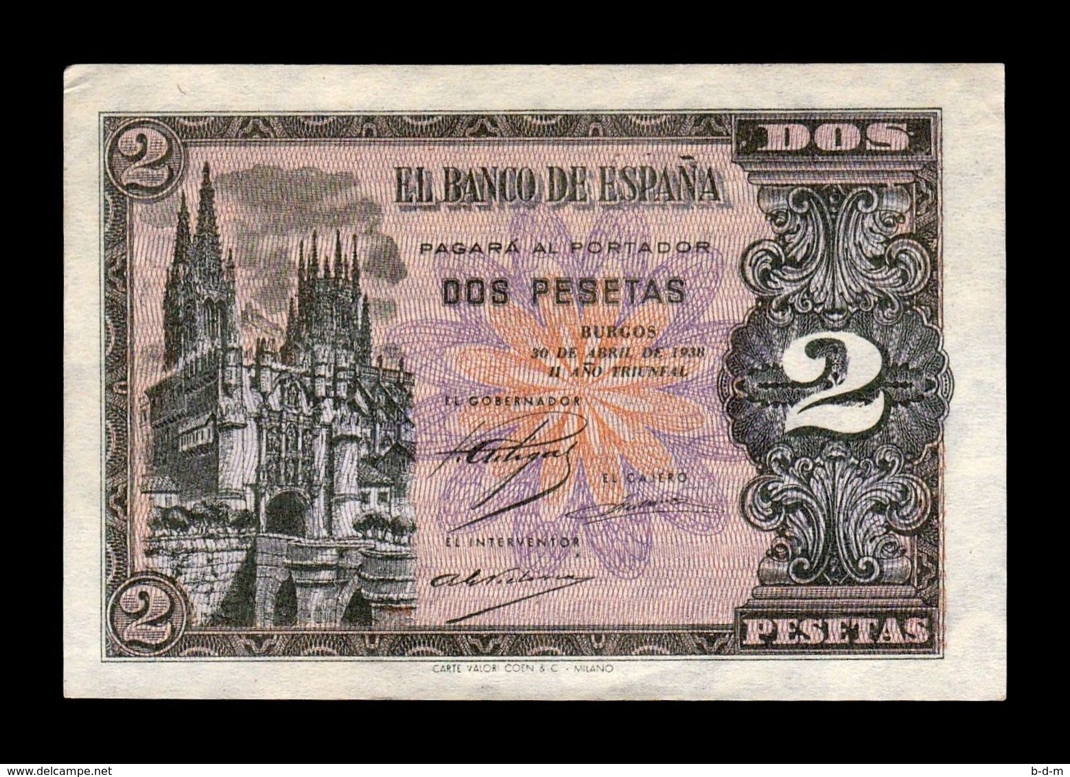 España Spain 2 Pesetas Cathedral Of Burgos 1938 Pick 109 Serie G EBC+ XF+ - 1-2 Pesetas