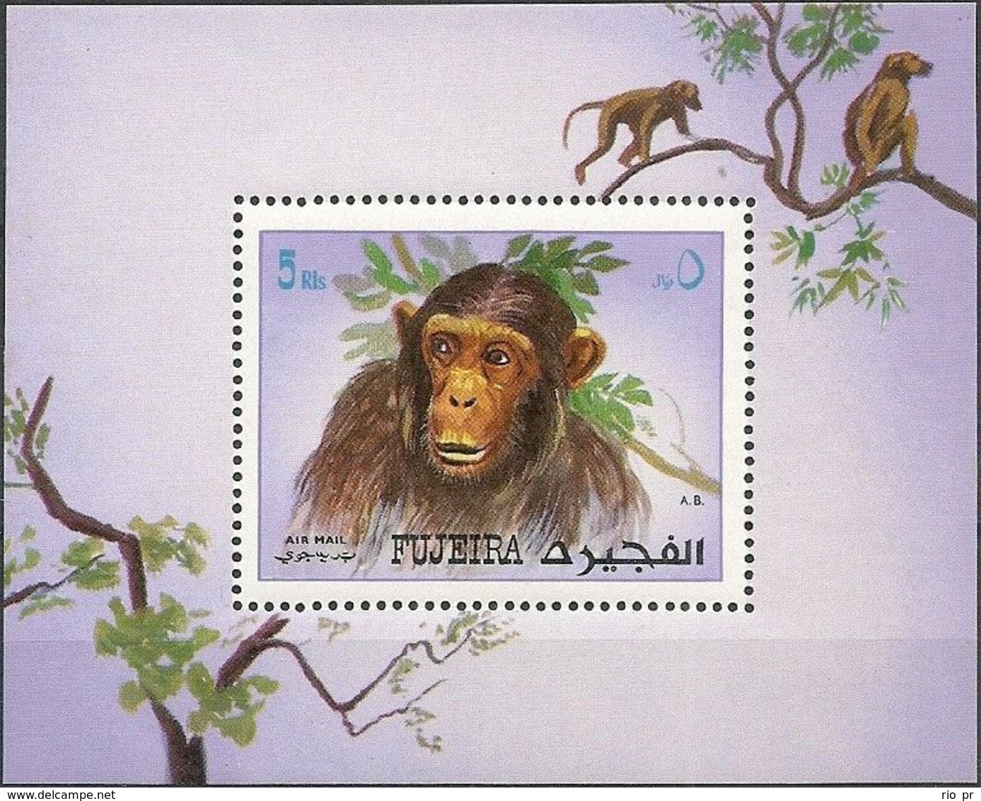 FUJEIRA - SOUVENIR SHEET APES, CHIMPANZEE 1972 - MNH - Chimpancés