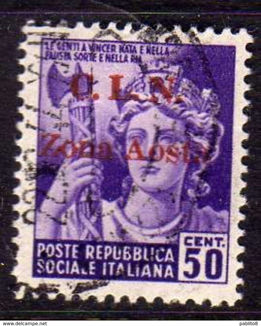 ITALIA REGNO CLN COMITATO LIBERAZIONE NAZIONALE AOSTA 1944 REPUBBLICA SOCIALE SOPRASTAMPATO CENT. 50 USATO USED OBLITERE - National Liberation Committee (CLN)