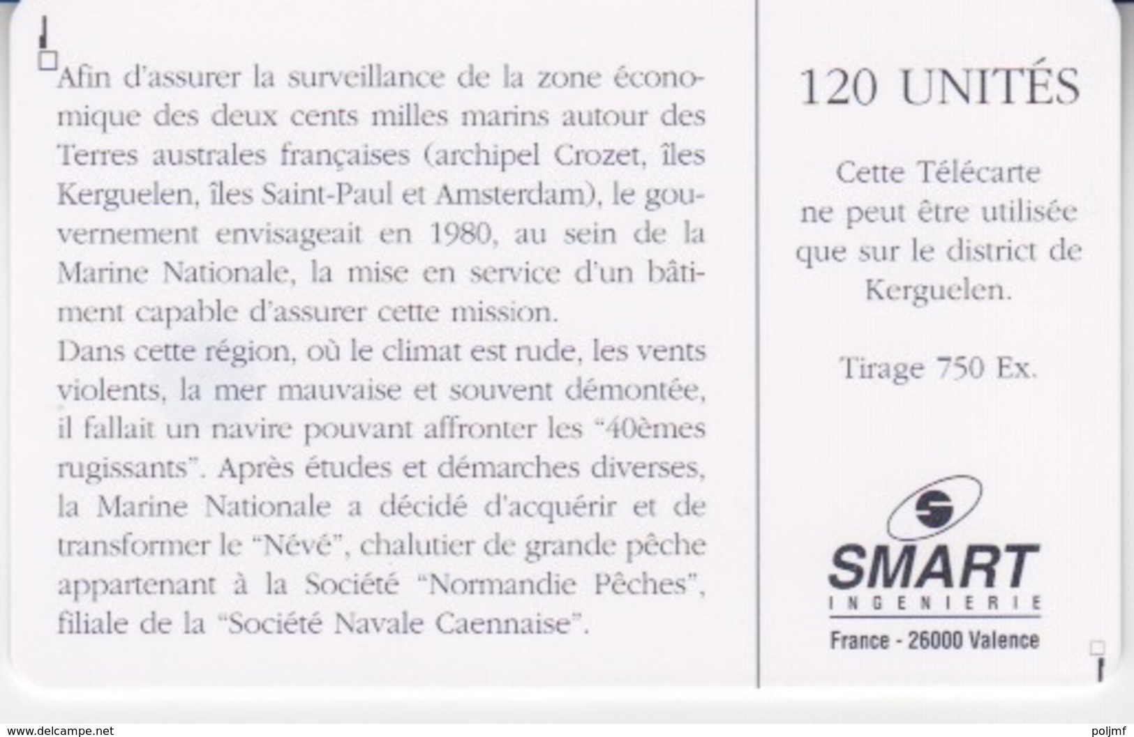 Télécarte 120U, Tirage 750, Patrouilleur Albatros (puce GEM 4) - TAAF - Terres Australes Antarctiques Françaises