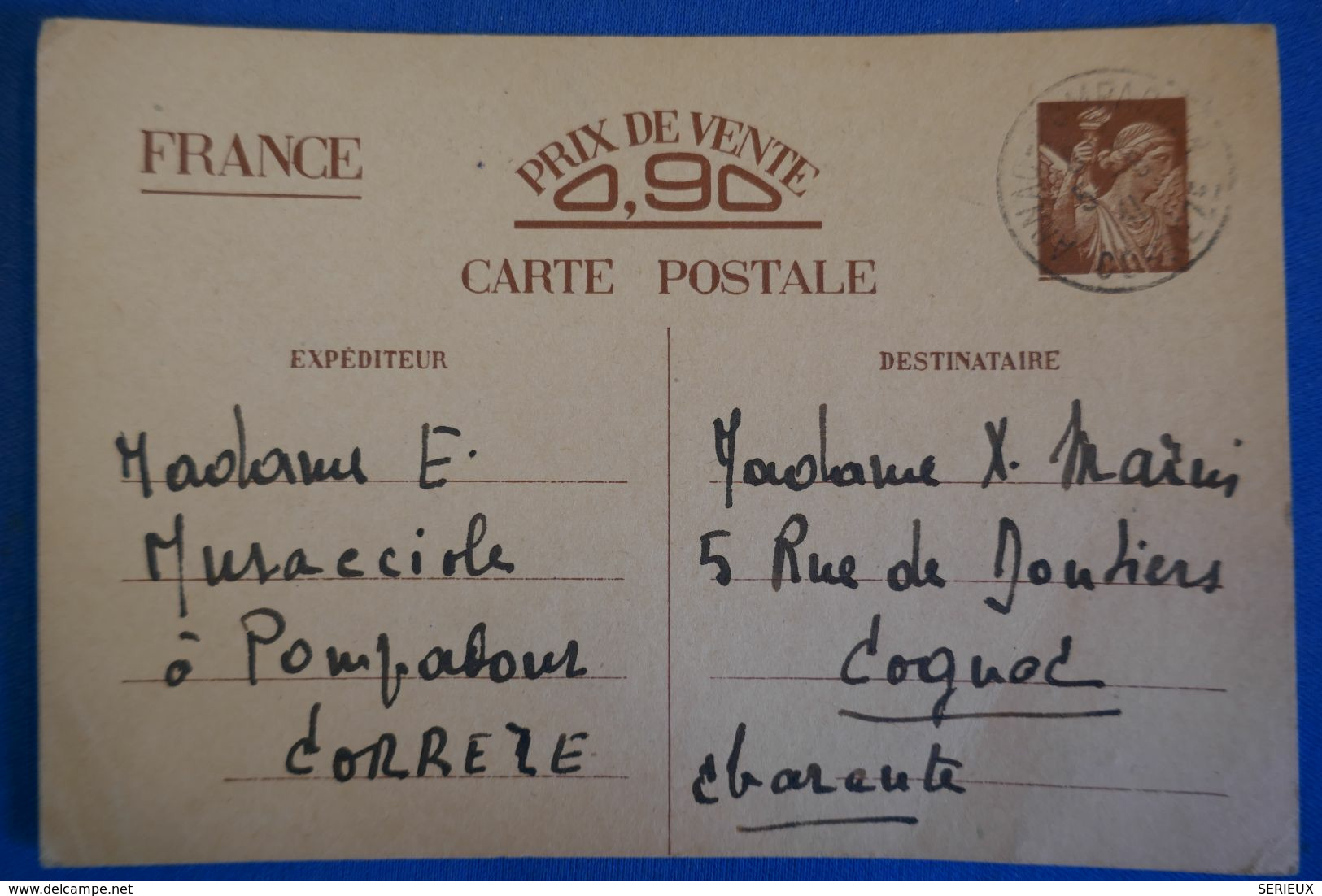D38 FRANCE CARTE 1943 POMPADOUR A COGNAC RETOURNEE + TEMOIGNAGE - 1939-44 Iris