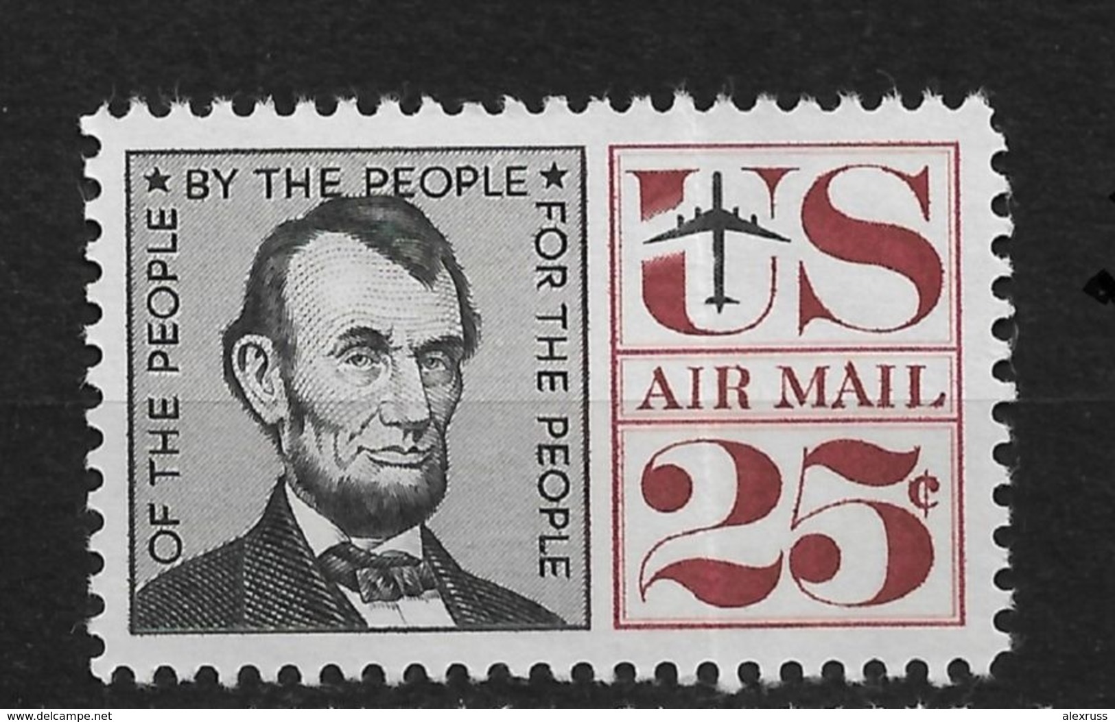 US 1959-1961, Air Mail Abraham Lincoln 25c , Scott # C59 VF MVLH*OG - 2b. 1941-1960 Nuevos