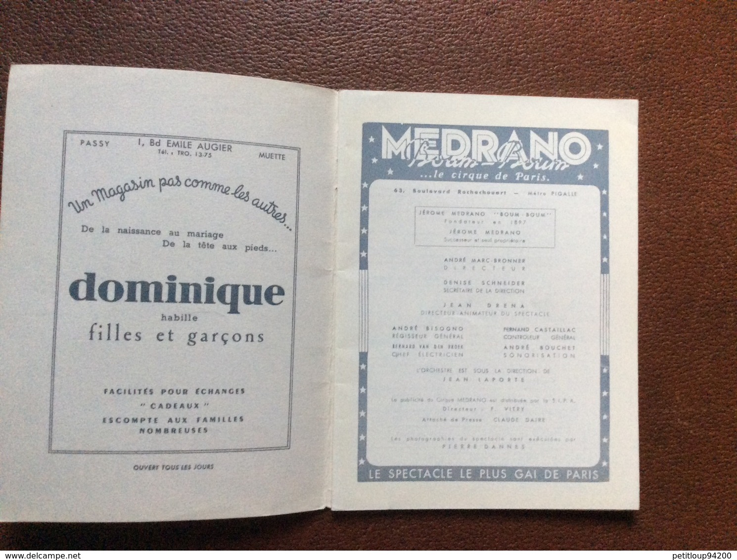 PROGRAMME CIRQUE  CIRQUE MEDRANO   Mars/Avril 1955  SAISON 1954-1955  St Raphael Quinquina - Programmi