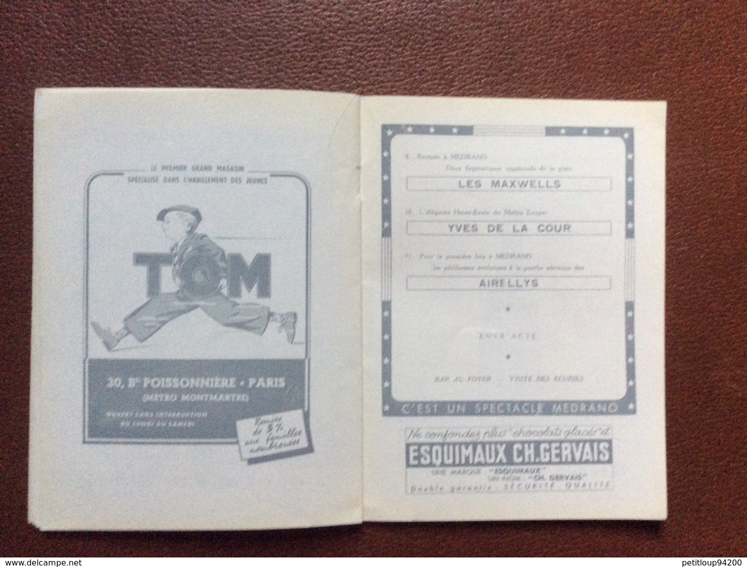 PROGRAMME CIRQUE  CIRQUE MEDRANO   Mars/Avril 1955  SAISON 1954-1955  St Raphael Quinquina