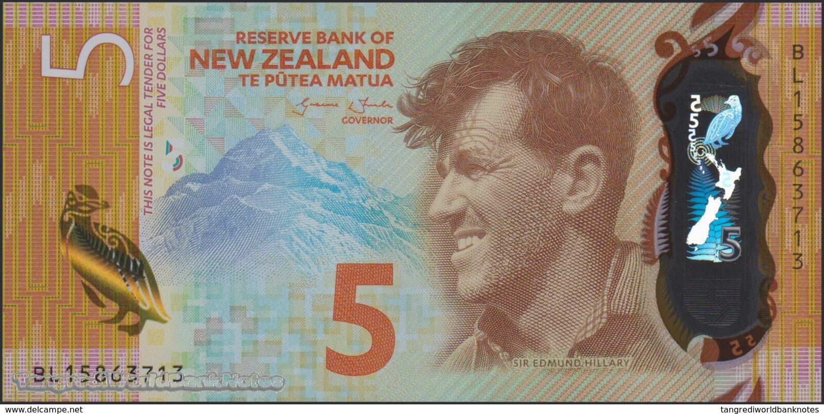 TWN - NEW ZEALAND 191 - 5 Dollars 2015 Polymer - Prefix BL - Signature: Wheeler UNC - Nueva Zelandía