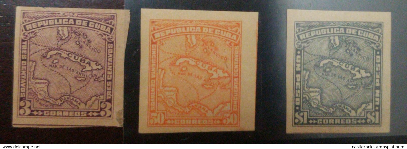 O) 1914 CUBA. CARIBBEAN, MAP IMPERFORATE, 50c MNH, 1p MNH, 3c MINT, SCV 800 Usd, XF - Nuovi