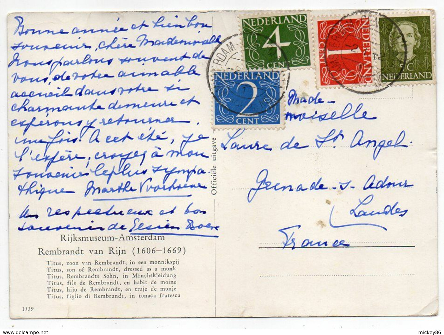 Pays Bas -cp Pour  GRENADE SUR ADOUR--40  (France)---composition De Timbres..cachet - Covers & Documents