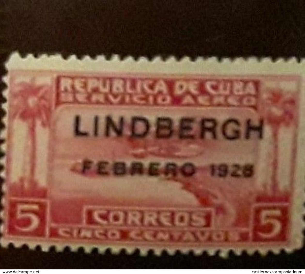 O) 1928 CUBA, CARIBBEAN, SEAPLANE  HARBOR, SC C2 Ec, ISSUE OVERPRINTED LINDBERGH FEBRERO 1928, MINT HINGED, XF - Nuovi