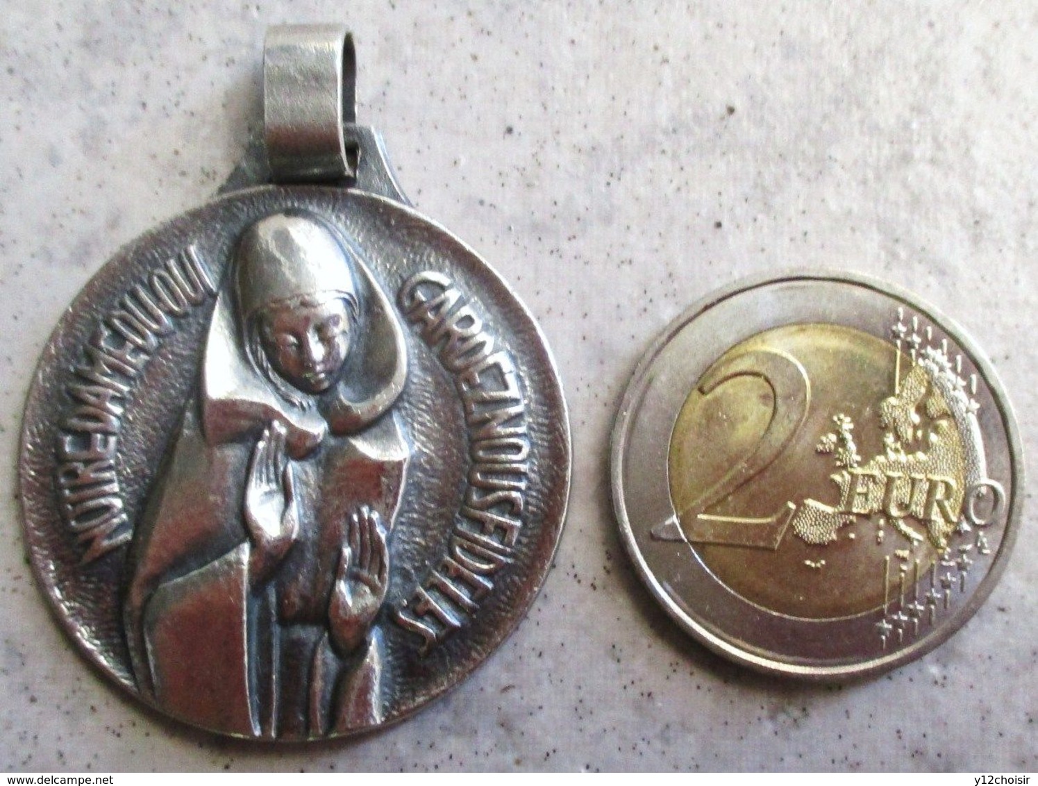 BELLE MEDAILLE PENDENDIF NOTRE DAME DU OUI GARDEZ NOUS FIDELES RELIGION EGLISE CATHOLICISME SIGNATURE A. Larène - Pendenti