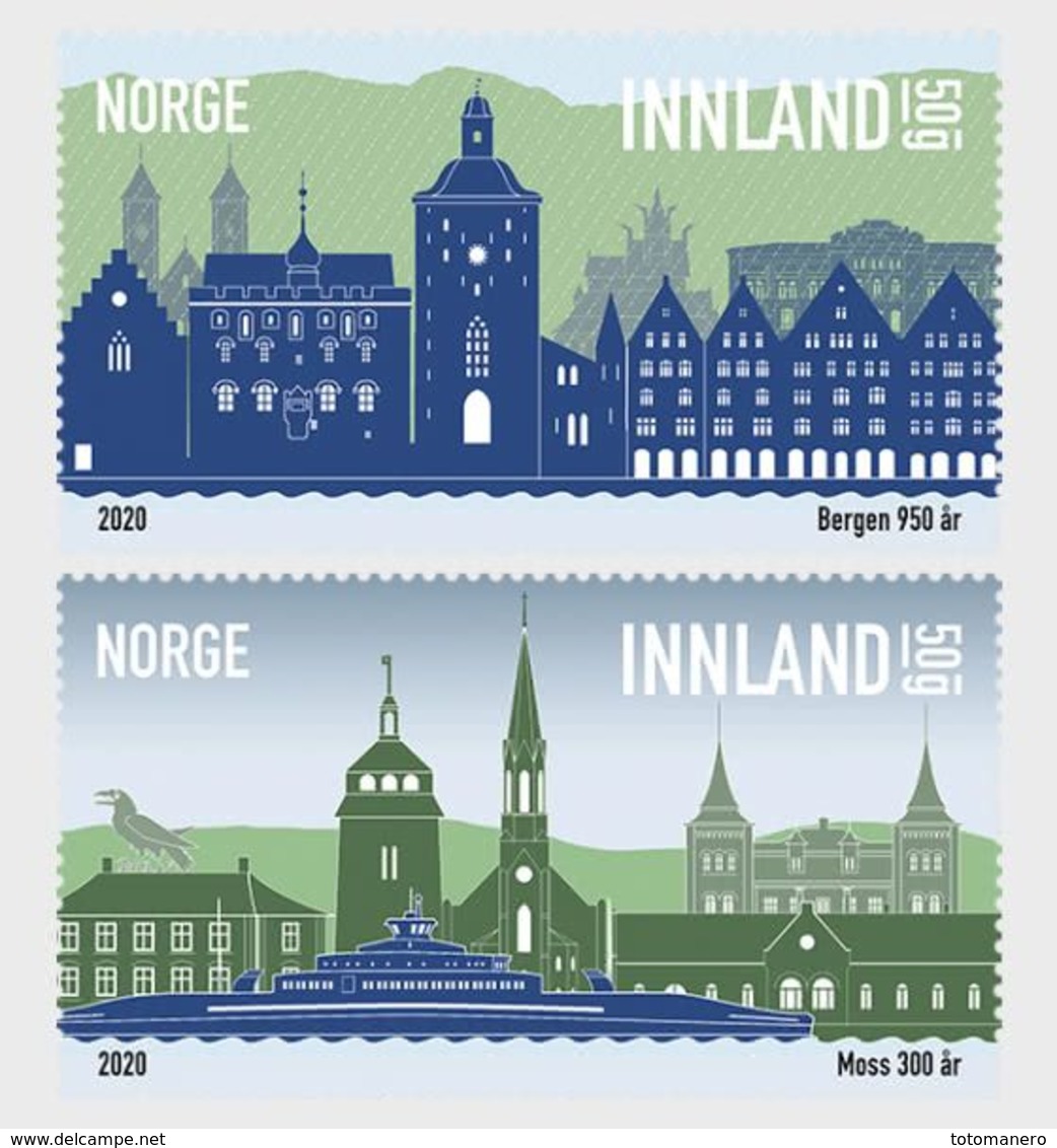 NORWAY/NORWEGEN 2020, City Anniversaries - Bergen 950 Years And Moss 300 Years - Adhesive Set Of 2v** - Ongebruikt