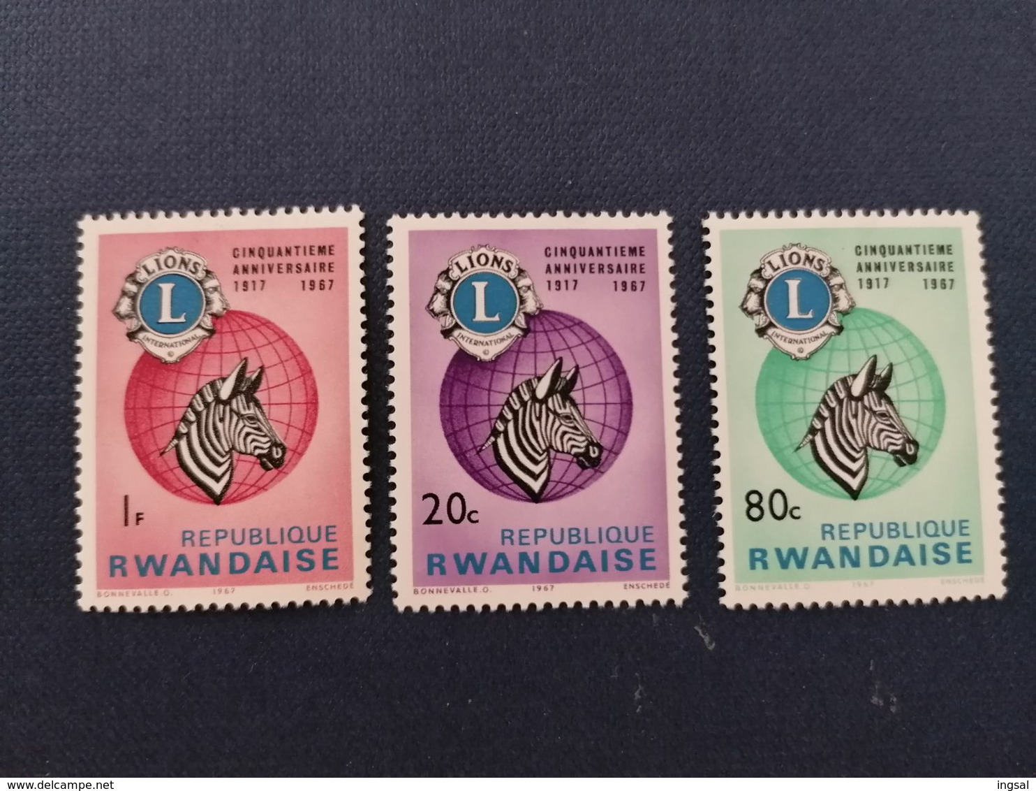 Ruanda, Set Di 3 Francobolli, 50° Anniversario Lions 1917-1967 - Autres & Non Classés