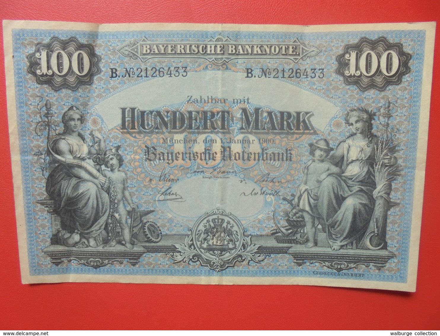 Bayerische Banknote 100 Mark 1 Januar 1900 Circuler Série B.N°21 - 100 Mark