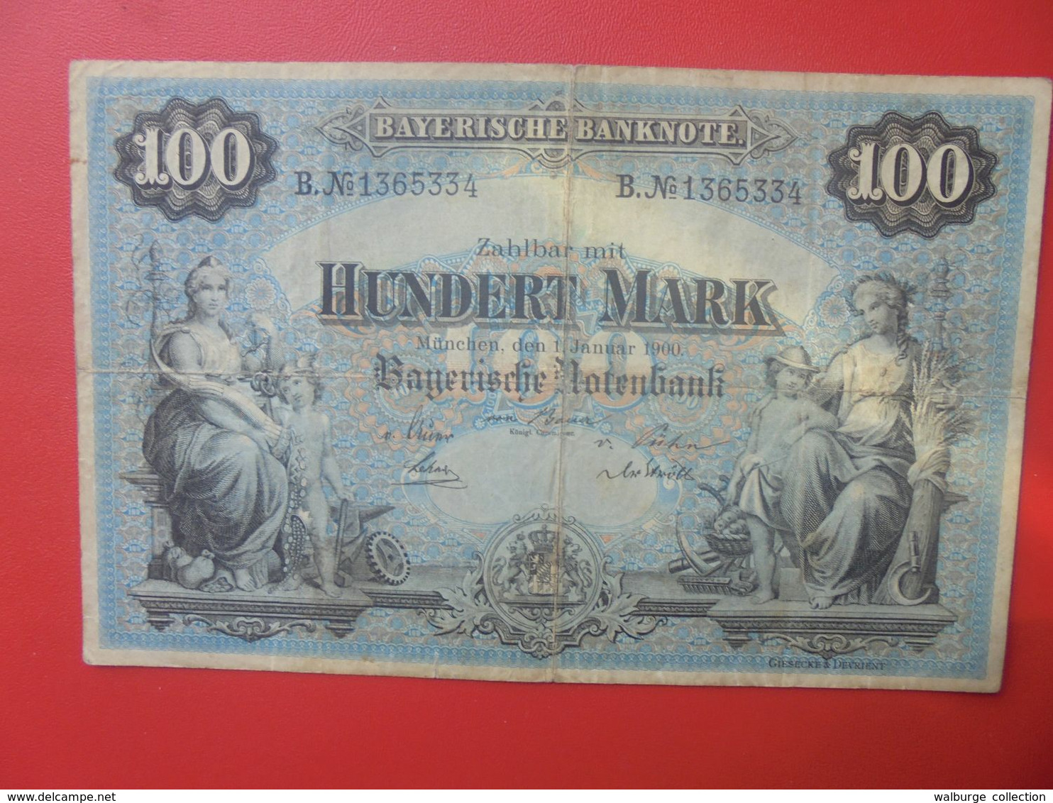 Bayerische Banknote 100 Mark 1 Januar 1900 Circuler Série B.N°13 - 100 Mark