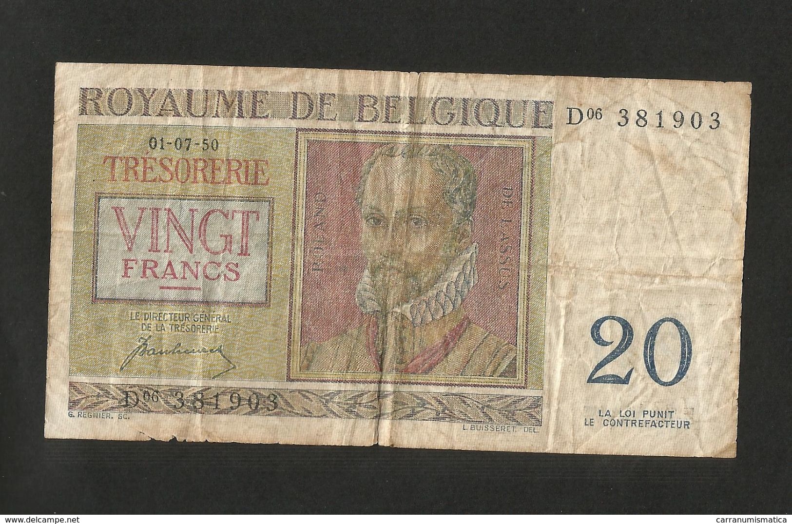 BELGIE / BELGIQUE - TRESORERIE - 20 FRANCS (1950) ROYAUME De BELGIQUE - 20 Franchi