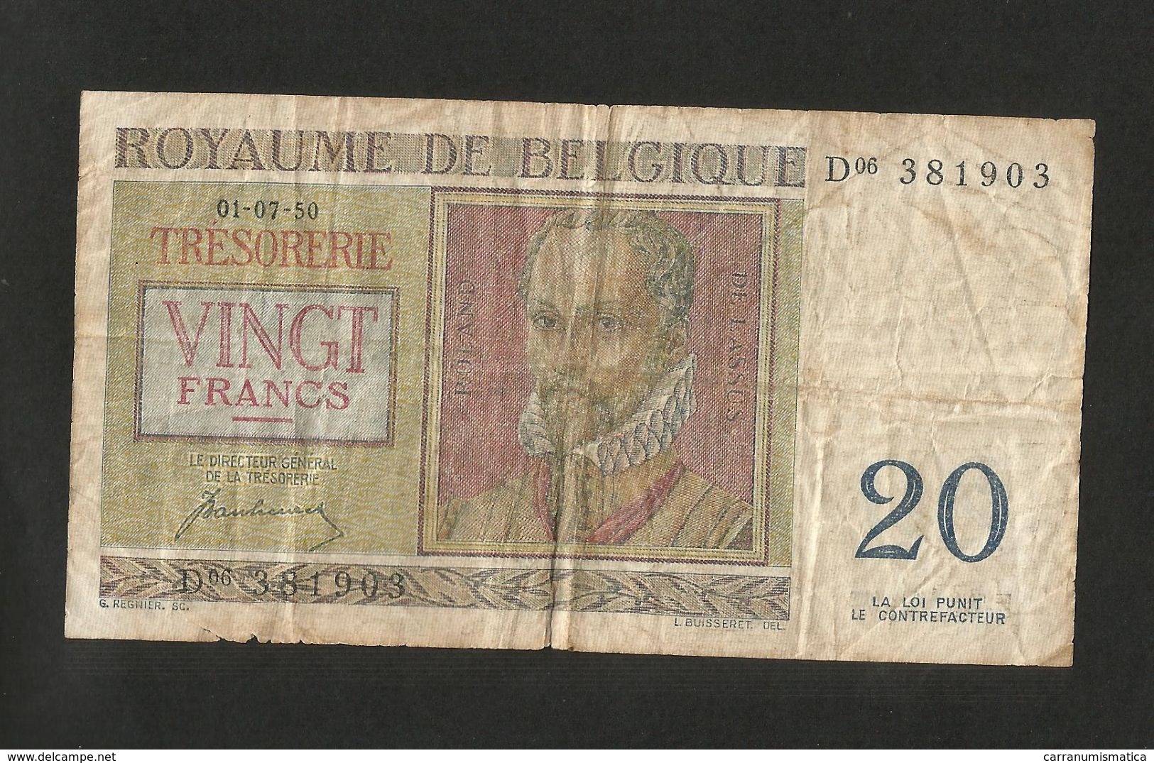 BELGIE / BELGIQUE - TRESORERIE - 20 FRANCS (1950) ROYAUME De BELGIQUE - 20 Francs