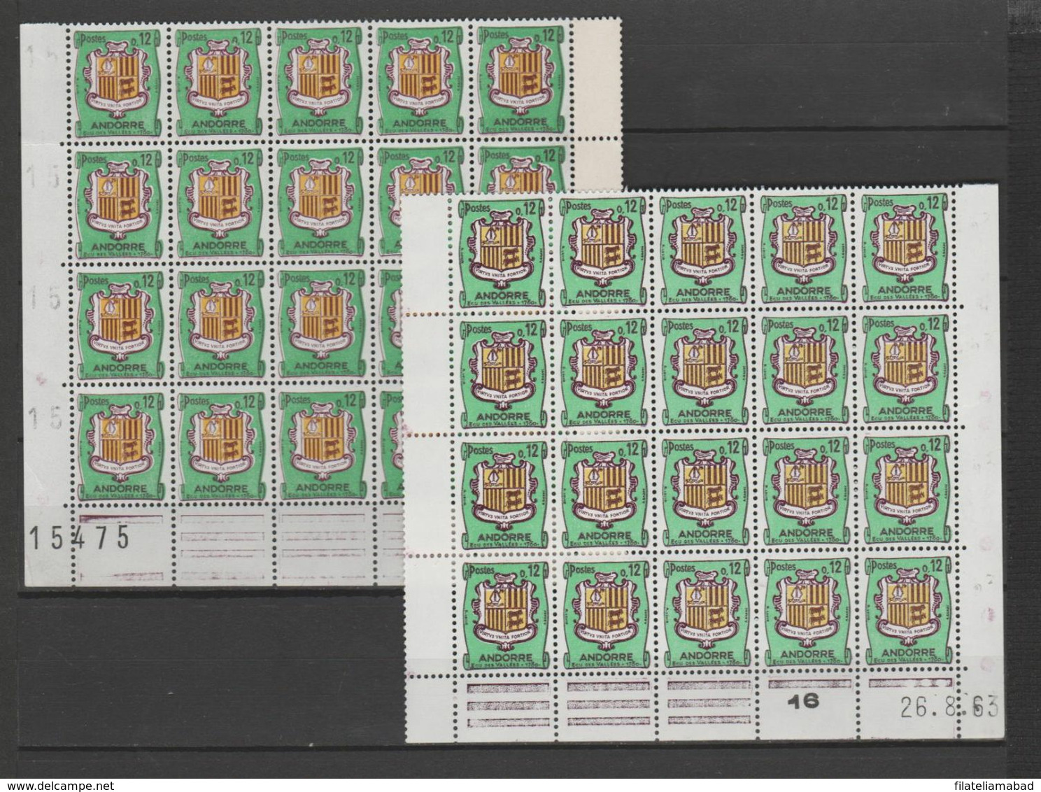 ANDORRA- CORREO FRANCES  40 SELLOS Nº 155A VARIEDAD COLORES DISTINTOS Y RECTO VERSO (C.H.) - Blocs-feuillets